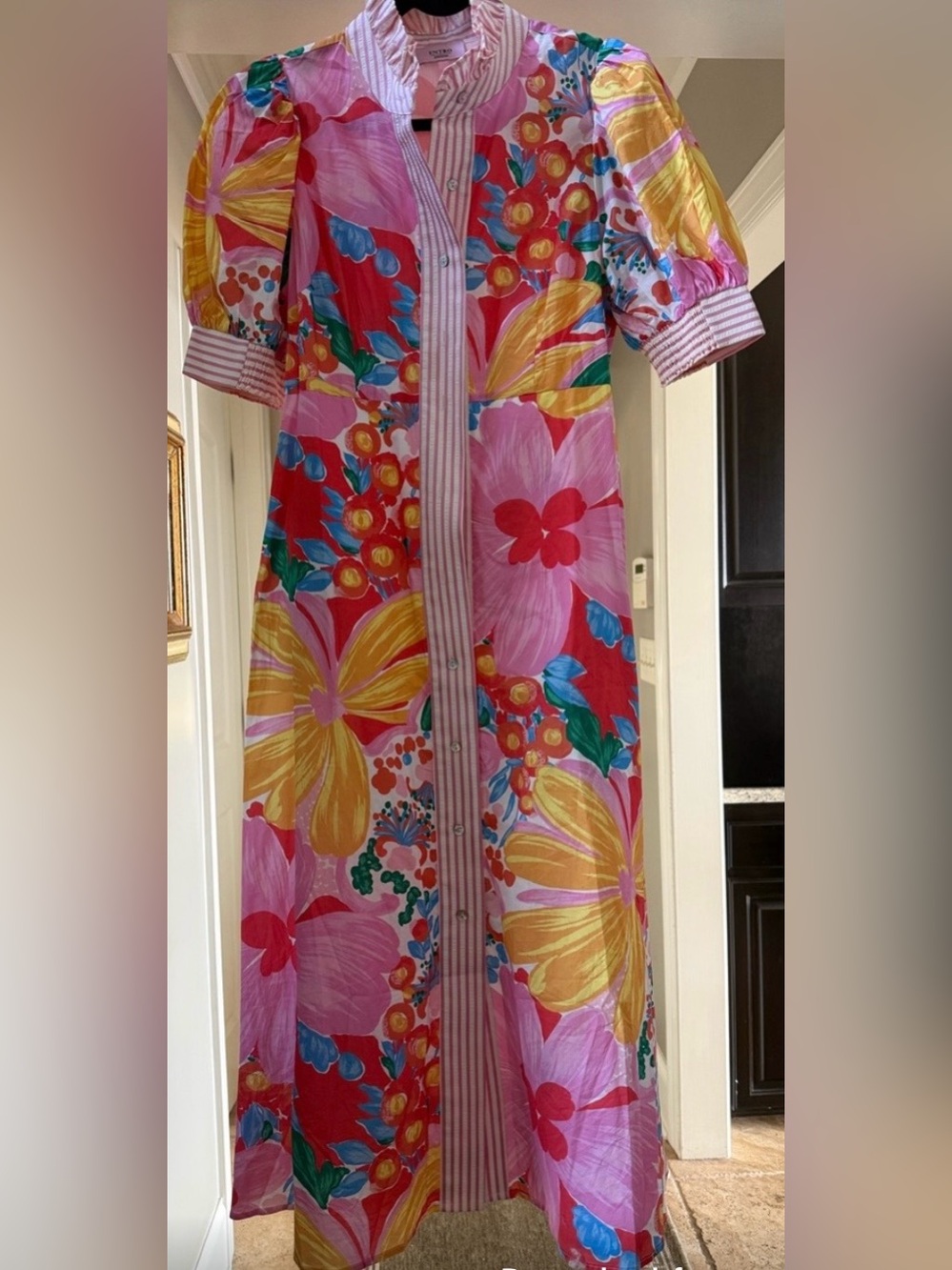 entro Pink Floral Button-Front Maxi Dress with Yellow Accents